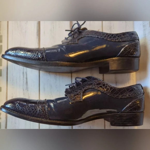 BOLANO Dallas 002 Navy Mens 9 Oxford Shoes Crock And Eel Print - Picture 4 of 10